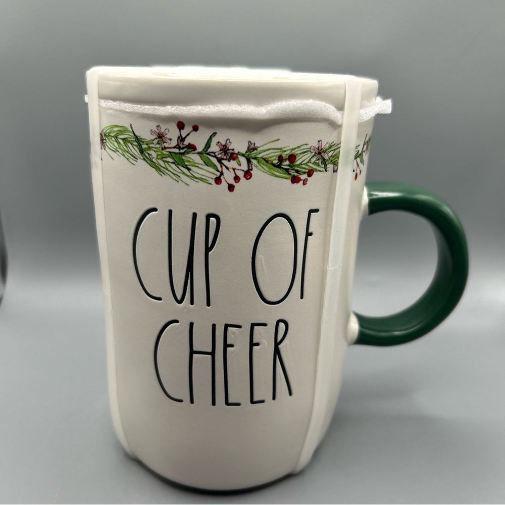 Rae Dunn CUP OF CHEER Christmas Ceramic Mug with COZY Coaster Lid NEW